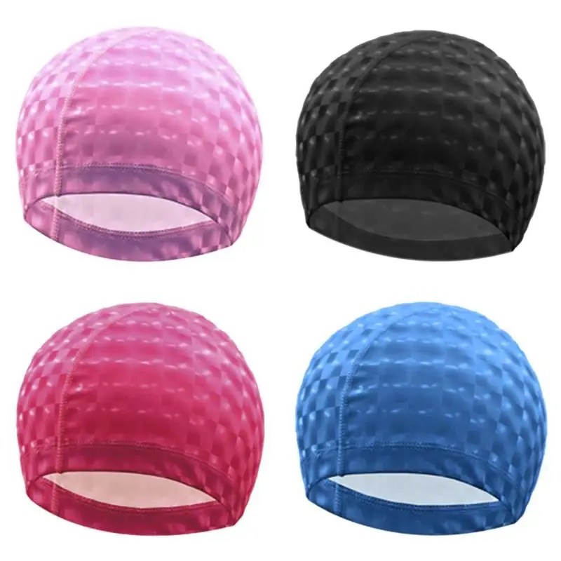 Men& Women Free size Elastic Waterproof PU Swim Cap Fabric Protect Ears Long Hair Sports Swim Pool Hat Diving Swimming Cap