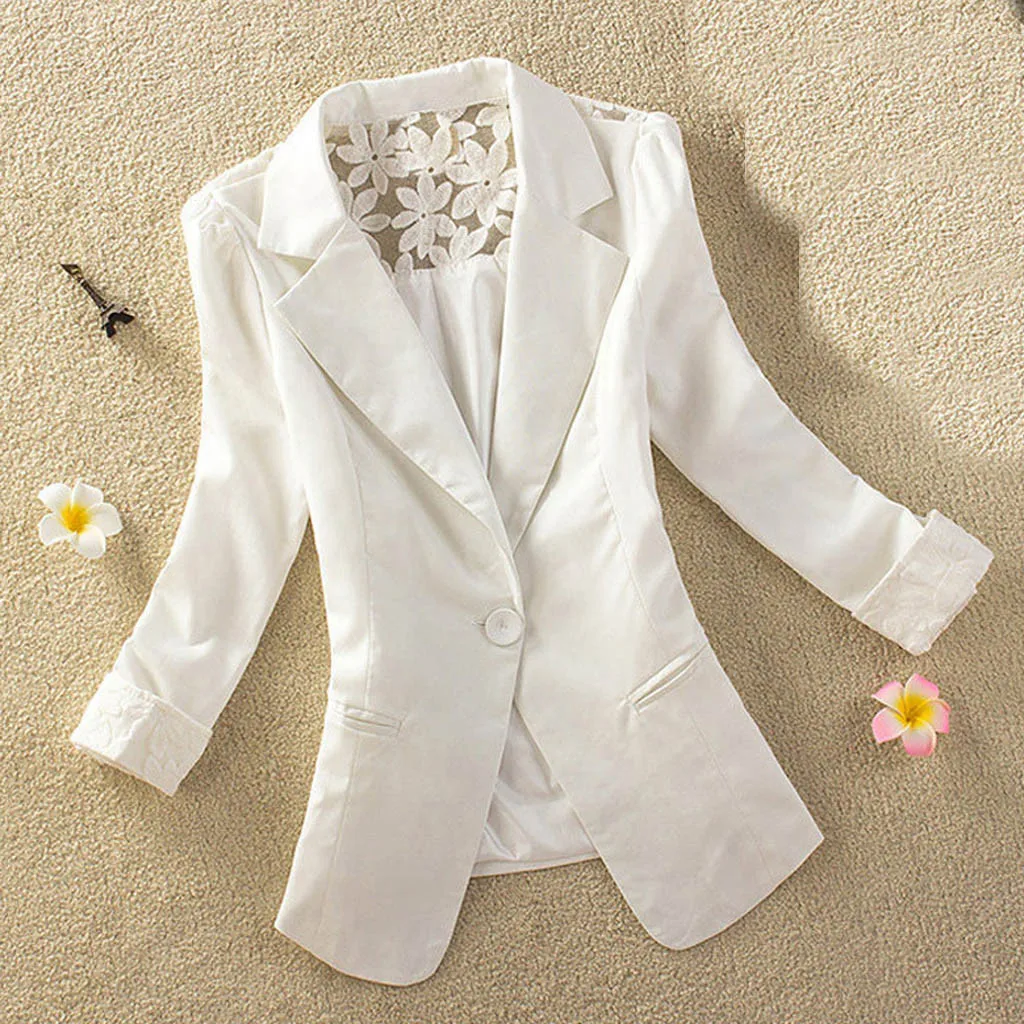 

New Arrival Formal Women Blazer Single Button Office Coat Silm Autumn Fashion Female's Jacket Shawl Collar Blazer Back Lace Coat