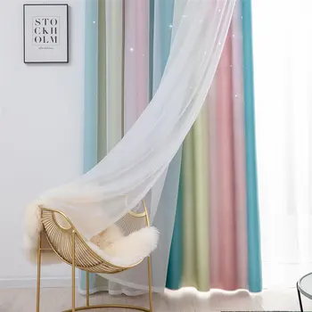 

Modern Double Layer Blackout Curtains Star Cutout Window Curtain for Living Room Bedroom Home Decor UD88