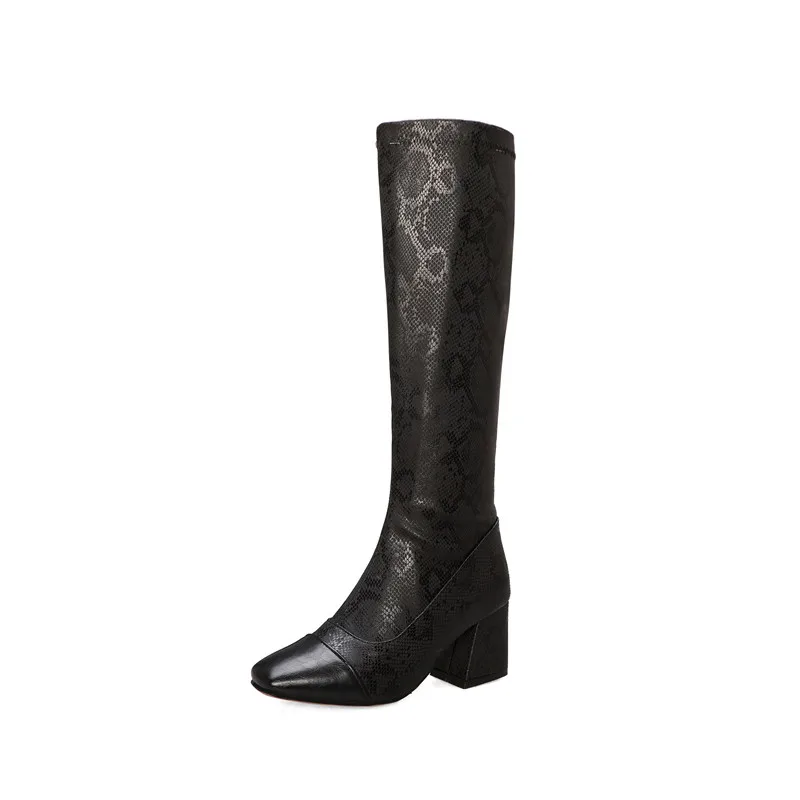 MORAZORA/; горячая распродажа; осенне-зимние сапоги до колена; женские сапоги на высоком каблуке с квадратным носком и молнией из змеиной кожи; модная женская обувь под вечернее платье