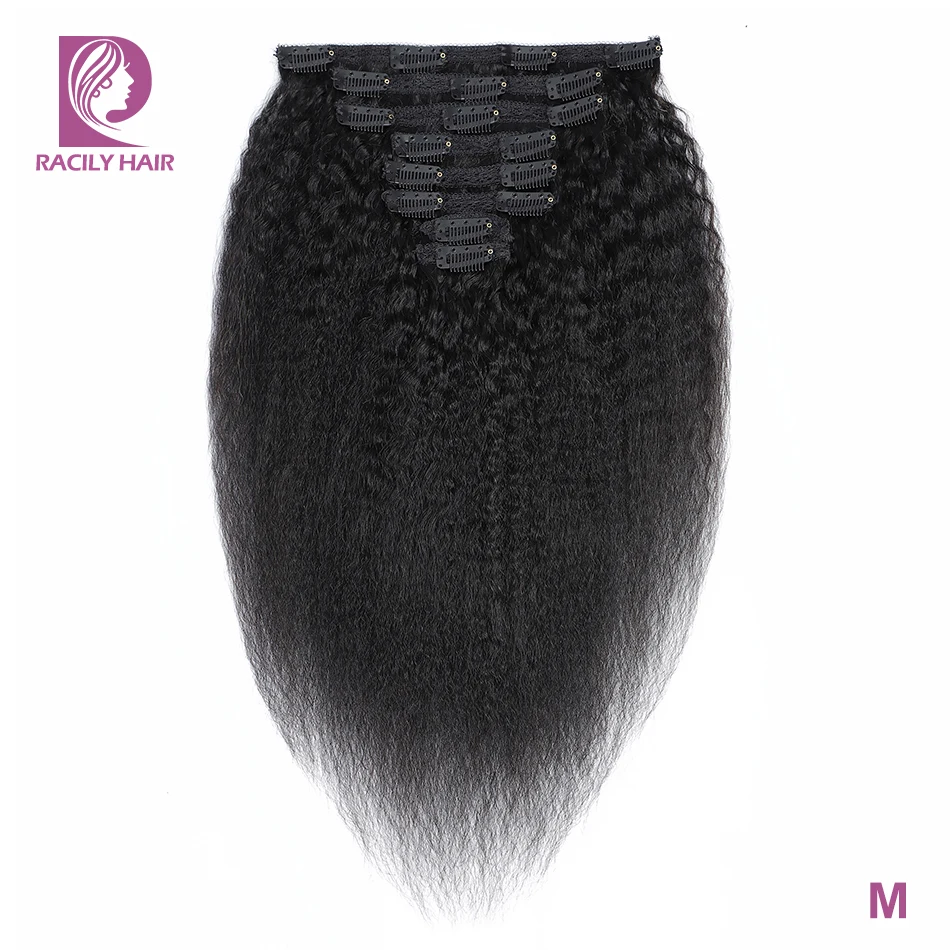 Cena Racily włosy Afro perwersyjne proste spinki do włosów w doczepy z ludzkich włosów 8 sztuk zestaw klip Ins brazylijski Remy włosy 10 26 cali uwalnia statek