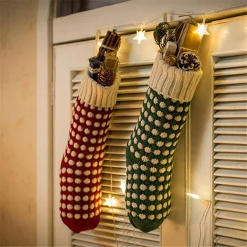 

New Christmas Tree Hanging Decorations Stocking Pendant Socks Knitted Socks Candy Bag Holder Christmas Gift Box Wall Decor 46/37