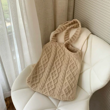 

Linen Flower Color Knitted Handbag Large Tote Bag 2020 Fashion New High-Quality Wool Women's Designer Handbag Travel