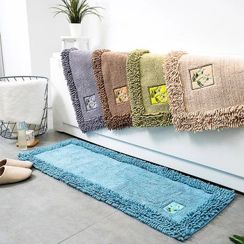 

Polyester Cotton Bathroom Carpets Mat Embroidery Flower Bath Mat Non-slip Toilet Rugs Bathtub Side Bathroom Floor Rug TPR Bottom