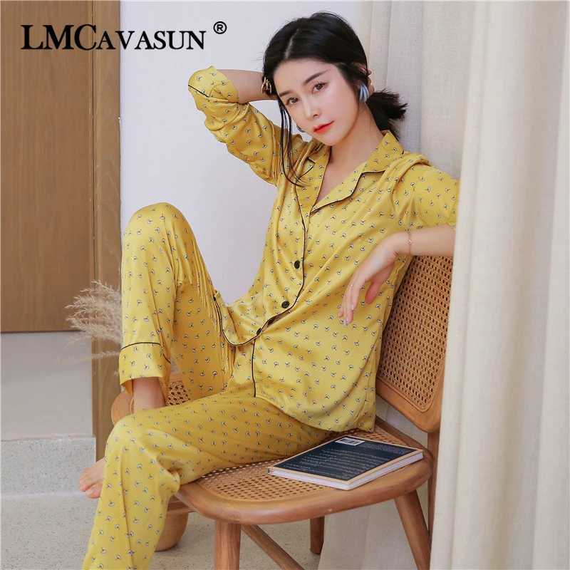 

LMCAVASUN Womens New Pajama Sets Women Loving Heart Print 2 Pieces Set Long Sleeve Top trousers Blinder Loose Sleep Wear