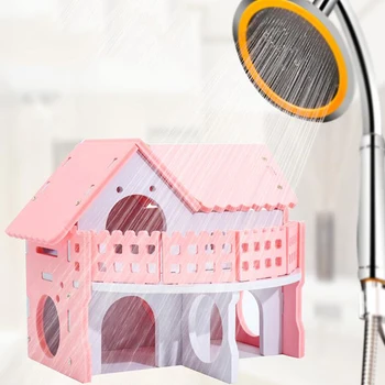 

1 PC Hamster Sleeping Nest Pink Color Small House Wooden Nest Bear Cub Double Environmental Pet Hamster Supplies
