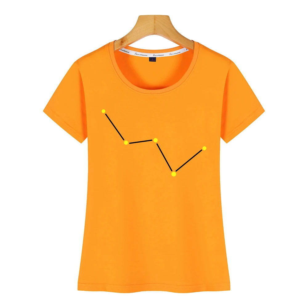 Топы Футболка Для женщин Звезда Созвездие Кассиопея с О образным вырезом Винтаж