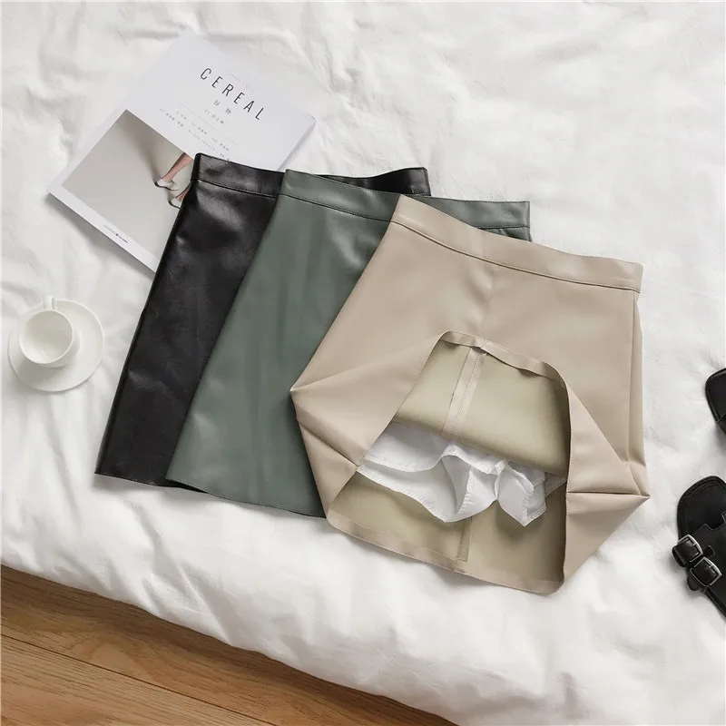 Зимние женские юбки из искусственной кожи, модные офисные женские короткие юбки из искусственной кожи, женские Облегающие юбки из искусственной кожи