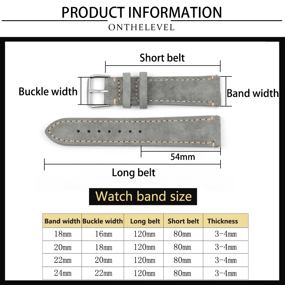 Handmade Suede Leather Watch Strap Watch Accessories Wristband Belt Brown Gray Beige 18mm 20mm 22mm Stainless Steel Buckle #E