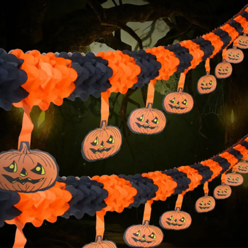

Halloween Hanging Garland Bunting Bat Pumpkin Ghosts Spider Paper Banner Halloween Party Decorations Horror Props