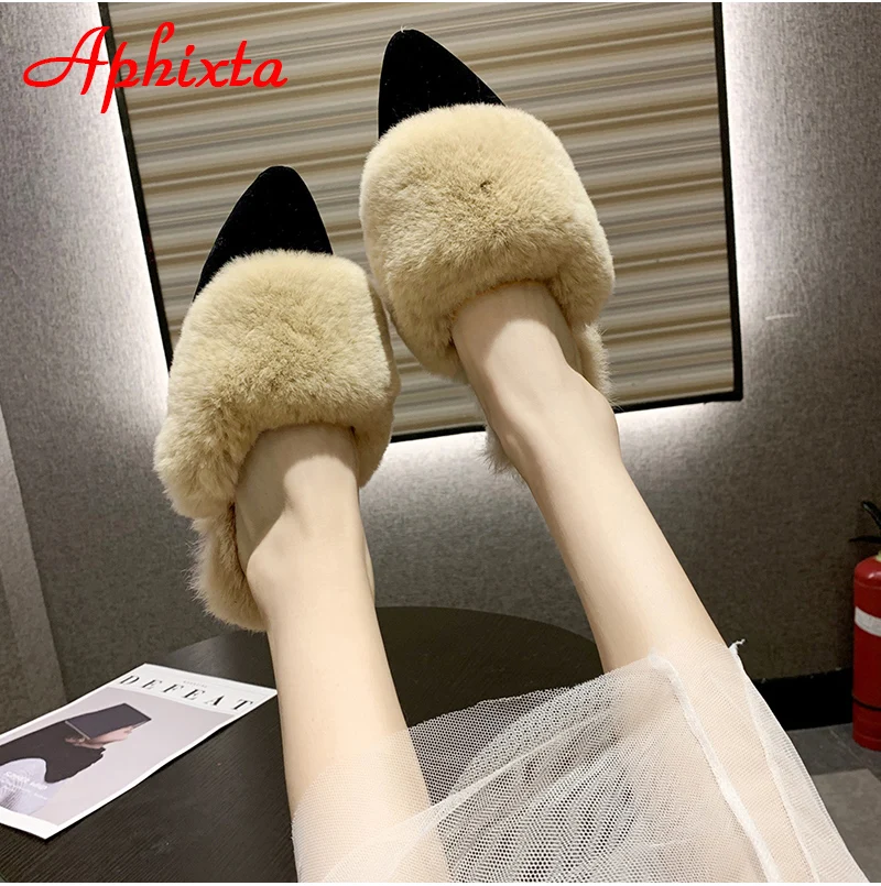 Aphixta/шлепанцы с натуральным животным мехом; женские шлепанцы с натуральным кроликом; Вьетнамки; пушистые меховые сандалии; плюшевые туфли; удивительный подарок