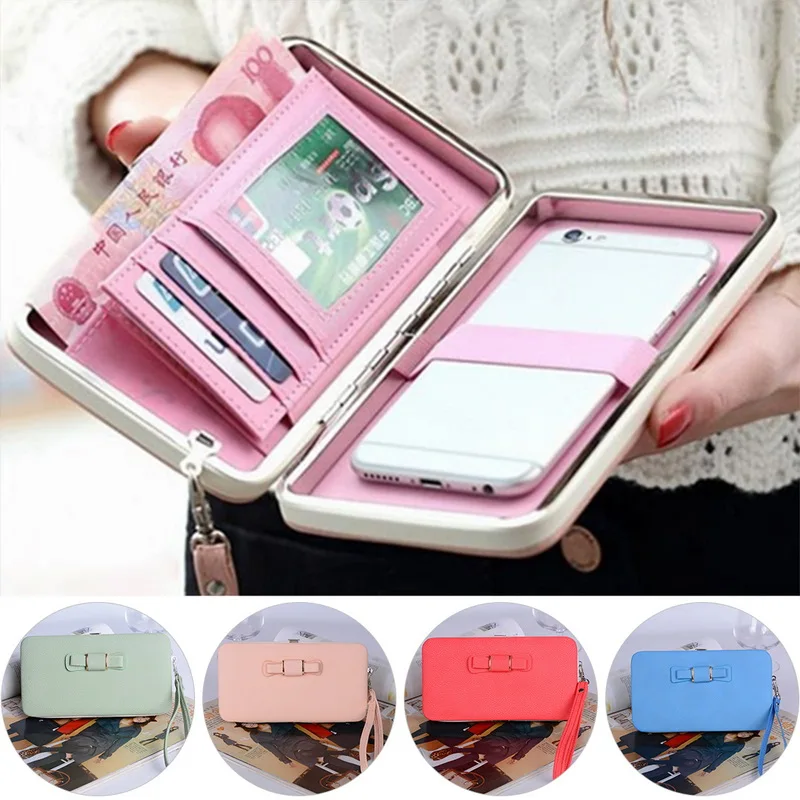 

MoneRffi Wallet Female Women Wallet Snap Coin Purse Phone Bag Bow Multi-card Bit Card Holder Purse Women Luxury Billetera Mujer