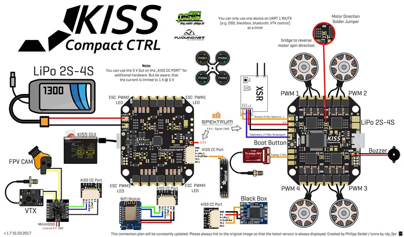 Flyduino KISS FC 2-4S 16A CompactCTRL CC все-в-одном Контроллер полета и 32 бит ESC