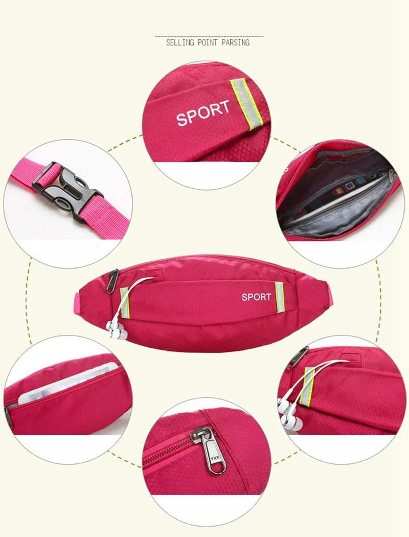 Men Women Running Waist Bag Sport Pack Cycling Bag Belt Fanny Waist Pouch Outdoor Travel Racing Hiking Gym Fitness Money Purse (7)
