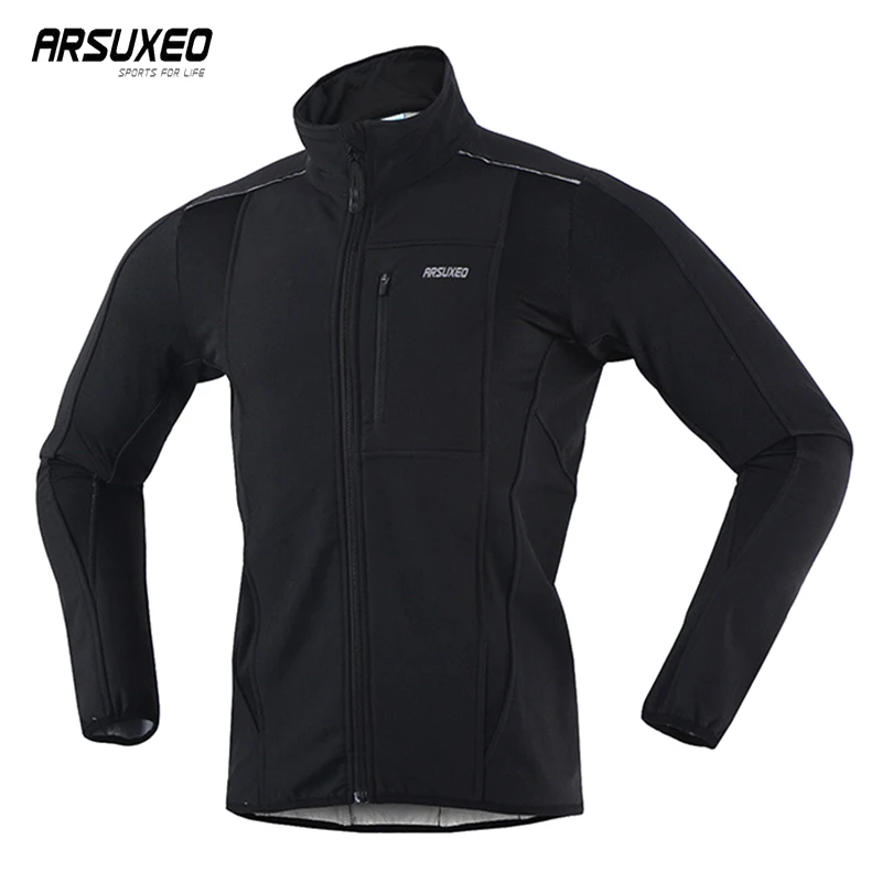 ARSUXEO, теплая куртка для велоспорта Mtb, для езды на велосипеде, зимняя, ночная, светоотражающая, теплая, велосипедная одежда, ветронепроницаемая, водонепроницаемая, мужская куртка для велоспорта, Джерси - Цвет: Black