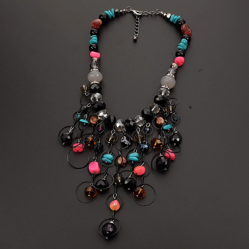 Statement Ethnic Women Chic Bohemian Trendy Gemstone Glass Crystal Pendant Necklace Fashion Wedding Bridal  Jewelry
