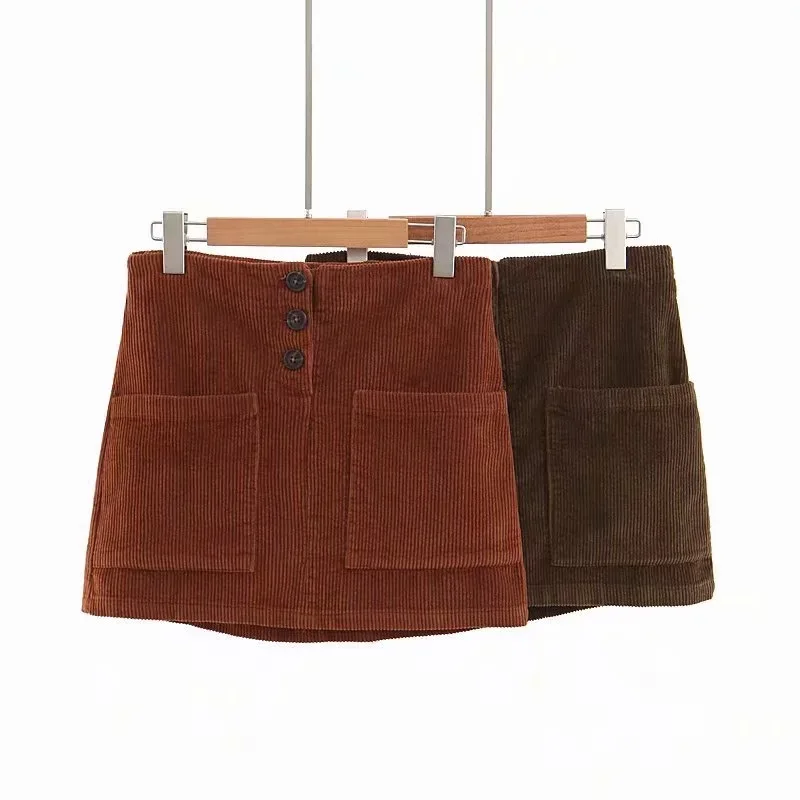 

A3975-ln8964 High-waisted Solid Color Corduroy Mini Skirt Short Skirt