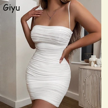 

Giyu Summer Mini Dress Women Clothes 2020 Sexy Mesh Backless Bodycon Club Dresses Spaghetti Strap Off Shoulder Sleeveless Robe