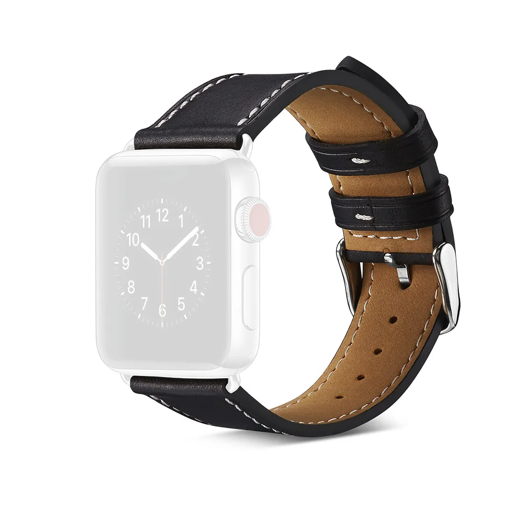 Черный Смарт-часы аксессуары браслет для наручных часов Apple Watch серии 1/2/3/4 38/40 42/44 мм роскошный кожаный флэш-браслетный ремешок для часов браслет - Цвет: Черный