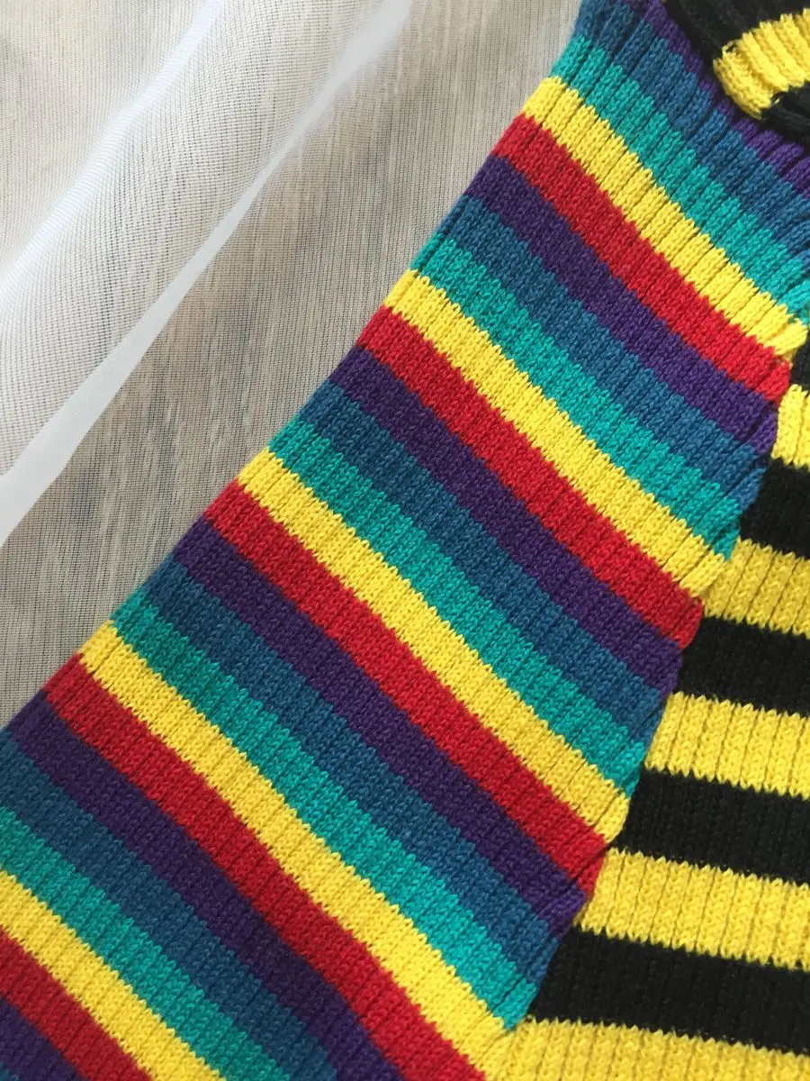 harajuku striped sweater women vintage punk block color rainbow multicolored cropped knit short pull sweaters winter sweater