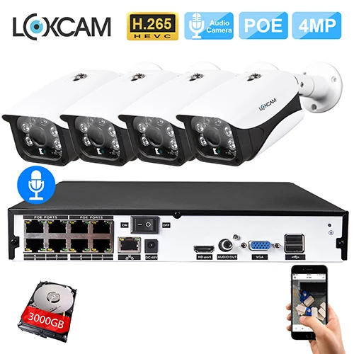 8CH NVR x 4 Camera H.265 CCTV система NVR 8CH 4MP POE NVR комплект 8 шт Открытый Водонепроницаемый массив 4MP POE безопасности IP Камера P2P видео набор для наблюдения - Цвет: 8CH NVR x 4 Camera