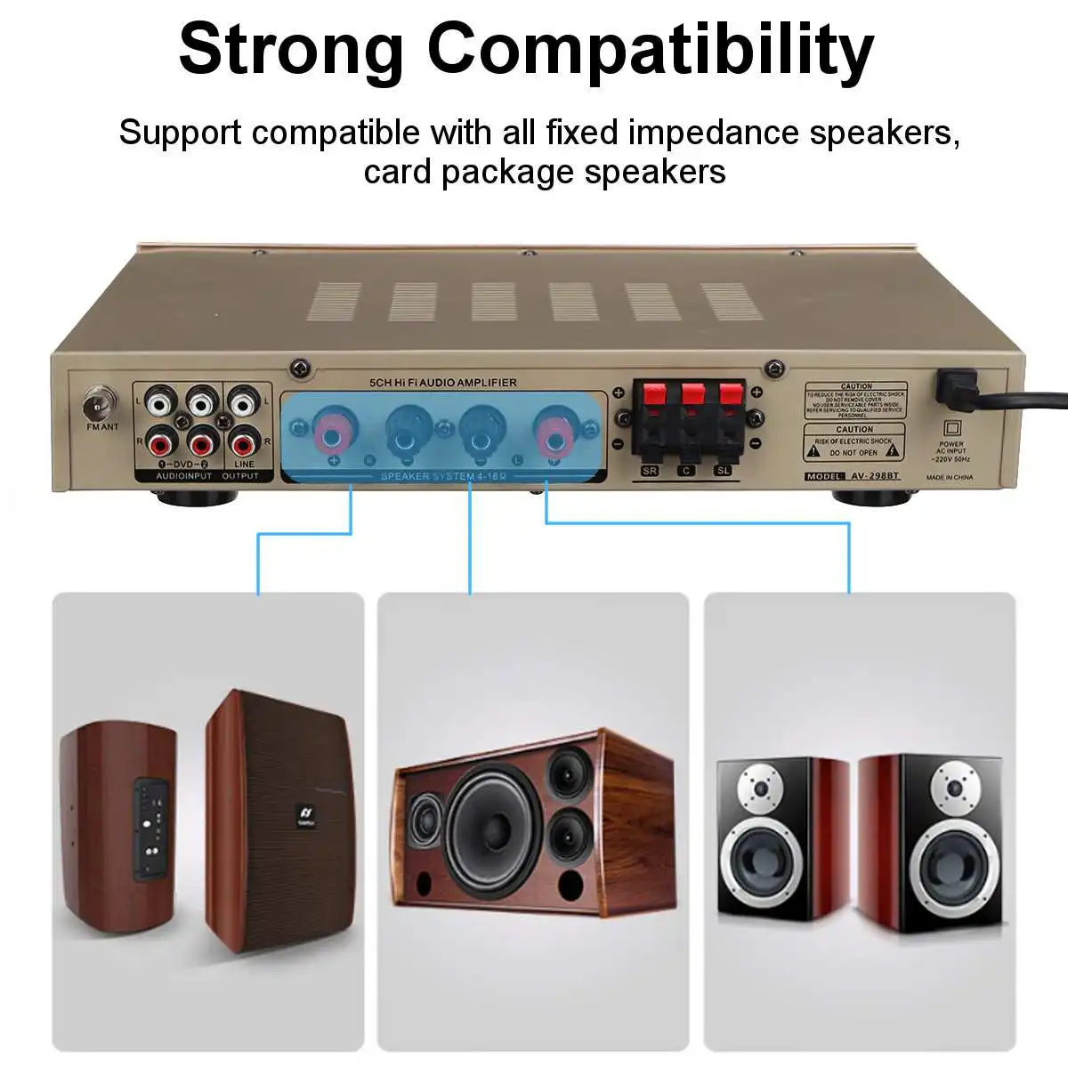 Entrada para Cartão Amplificador de Potência de 5 Canais Bluetooth Estéreo Alta Fidelidade Suporte Amplificador Rádio fm 2 Microfones Usb sd 2200w - Image 5