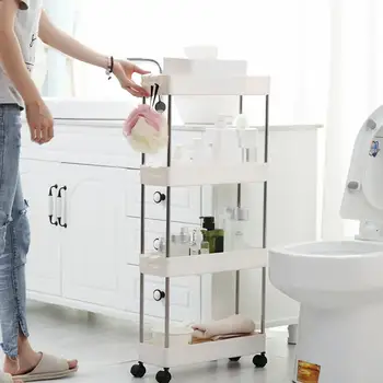 

Movable Seam Storage Rack Slim Slide Shelf Space Saving Organizer Toilet Cabinet Shelving Bathroom Space Shelf Organizer Holder