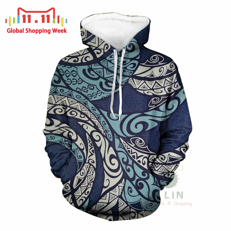 

Wholesale Polynesian Traditional Tribal Printed Mens Sweatshirt Casual Customized Hoodie For Male Hoodies Plus Coat Samoa Tonga