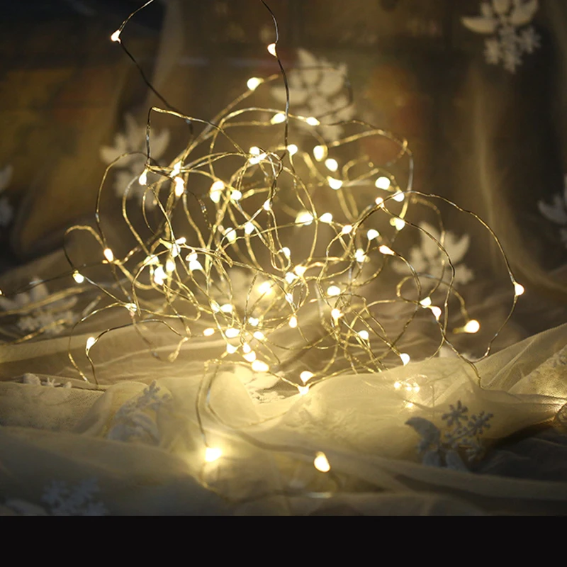 LED 2M Copper String Lamp Starry Beads DIY Fairy Lights 20 Leds Silver Cord Warm White Waterproof  Wedding Party Home Decoration (6)