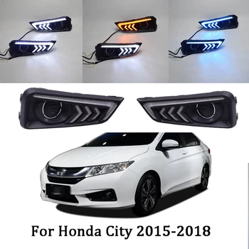 

ECAHAYAKU 1 Pair LED DRL Daytime Running Light for Honda City 2015 2016 2017 2018 Car-Styling with Yellow Turn Signal Light 12V