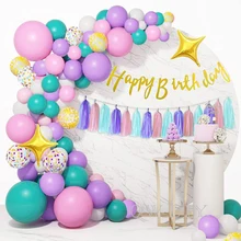 Kit de guirnalda de arco de globos de cumpleaños de unicornio, 162 piezas, confeti dorado, cartel de feliz cumpleaños, borla de papel, decoración de fiesta temática de niña