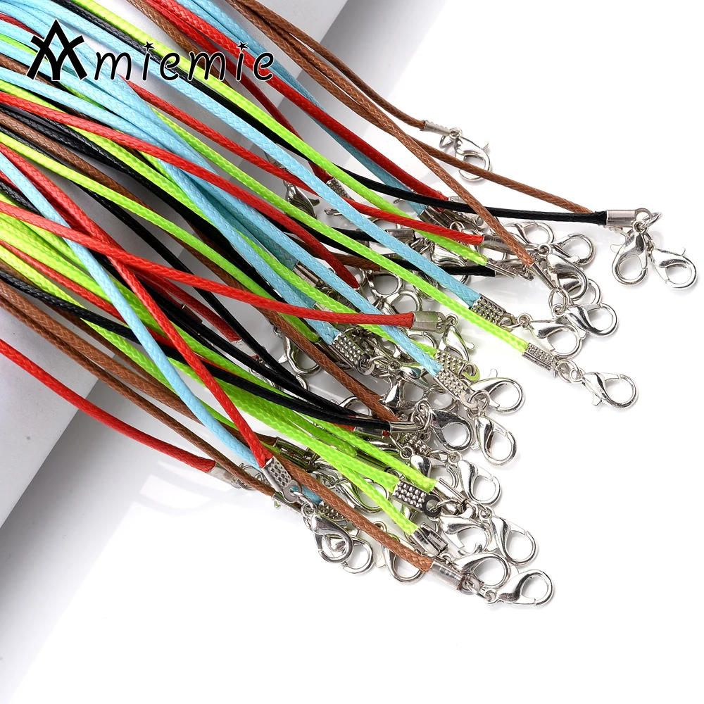 NEW DIY 10PCS Braid 2mm Round waxed cord Necklace Lobster Clasp Chain many Color 