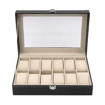 

12 Slots Grid PU Leather Watch Box Display Jewelry Storage Organizer Holder Packaging Case Caixa Para Relogio Black Businessman