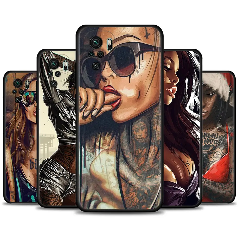 Phone Case for Xiaomi Redmi Note 10 Pro 5G 8 8T 9 9T 9S Cover 7 7A 8A 9A 9C Funda Capa Sexy Sleeve Tattooed Girl | Мобильные