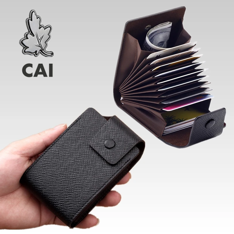 

CAI Fashion Credit Card Holder Men Women Leather Luxury PU 11.5cm ID Cards Holders Bag Male Retro Business Casual Organ Bags