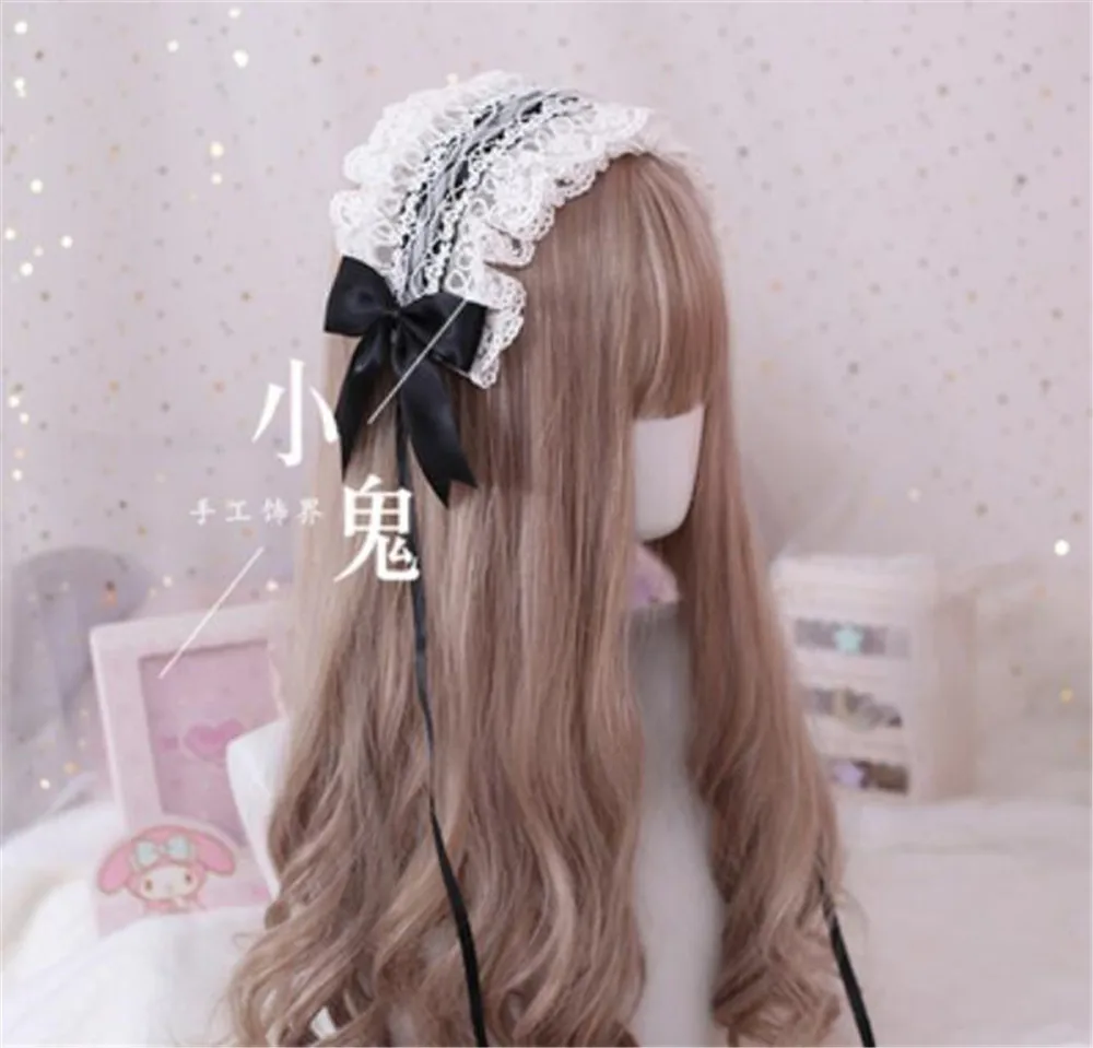 Annie's завтраки Косплей сладкий Подростковая шляпка головной убор Ретро резинка для волос, принцессы Девушка Лук Кружева заколки для волос ленты для волос B471 - Цвет: black