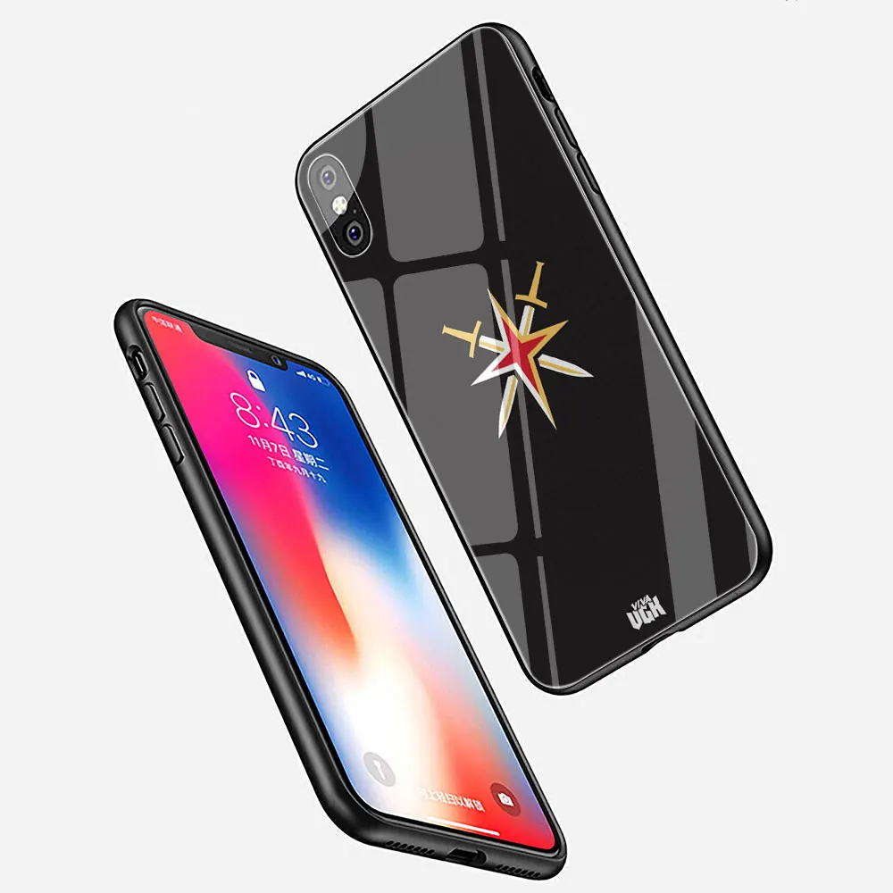 Vegas Золотой Рыцари закаленное стекло ТПУ Черный чехол для iPhone 11 Pro X или 10 8 7 6 6S Plus Xr Xs Max