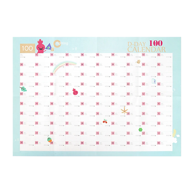 Новогодний план 34X48,4 см 365 дней настенный бумажный календарь офисная школа ежедневный планировщик заметки Calenda очень большое обучение - Цвет: 100days1
