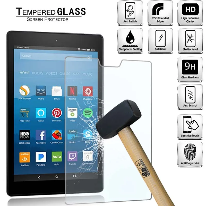 

Tablet Tempered Glass Screen Protector Cover for Amazon Fire HD 8 (2017) Alexa Explosion-Proof Screen HD Tempered Film