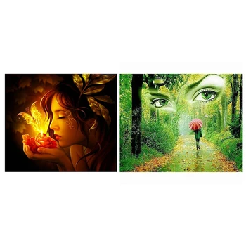 

2 Set 5D Diy Diamond Painting 3D Diamond Painting Round Rhinestones Painting - "Butterfly Fairy" & "Forest Girl "