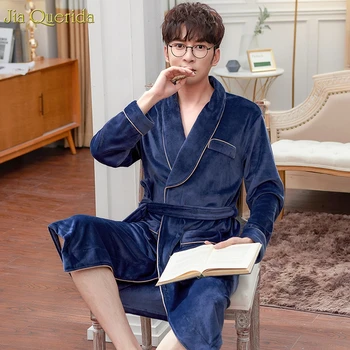 

Men Kimono Couples Long Sleeve Nightgown Quality Luxury Nightwear Men and Women Matching Velvet Kimono Robe New Winter Bathrobes