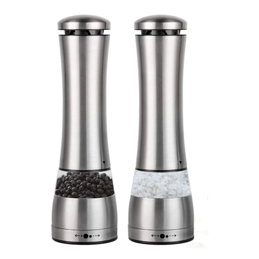 2PCS Мельница для перца/перца, электрическая мельница для соли и перца, прочная нержавеющая сталь, регулируемая, с керамическим аккумулятором, новинка - Цвет: 2PCS