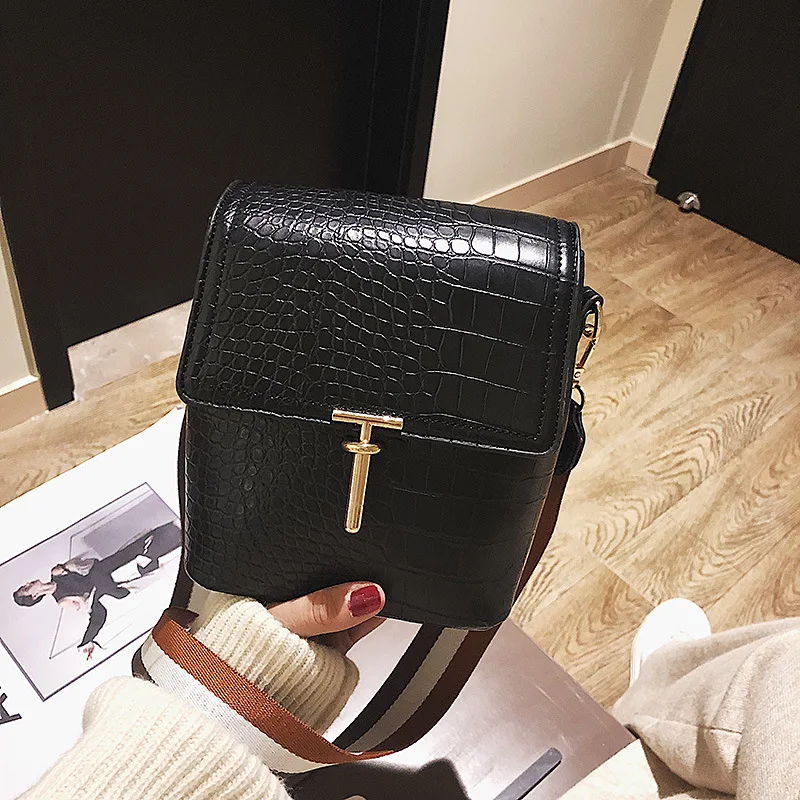 

Retro Bag Women's 2020 New Style Tidal Harbor Style Fashion Crocodile Pattern Casual Versatile Wide-Strap Shoulder WOMEN'S Bag