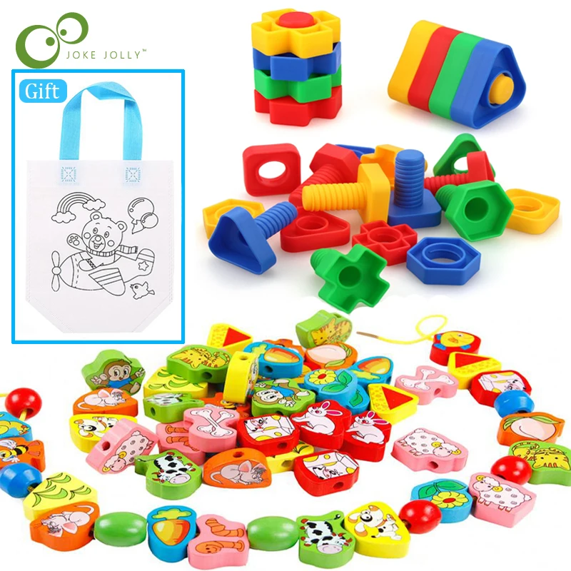 40pcs Cartoon Animals Fruit Stringing Threading beads Game & Screw