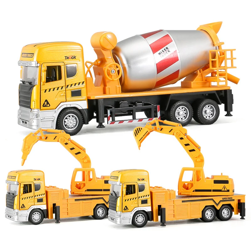 21cm Sound Light Excavator Mixer Truck Model 1:36 Alloy Diecast Engineering Vehicle Educational Toy Car for Boys Children Y185 large size engineering vehicle model plastic excavator crane mixer dump truck cars toy set for kids boys outdoor sand game