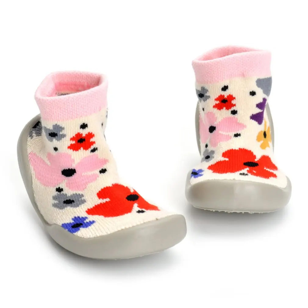 

Soft Bottom Prewalker Sock-Like Shoes Floral Baby Socks With Rubber Soles Toddler Shoes Newborn Non-slip socks Indoor Shoes