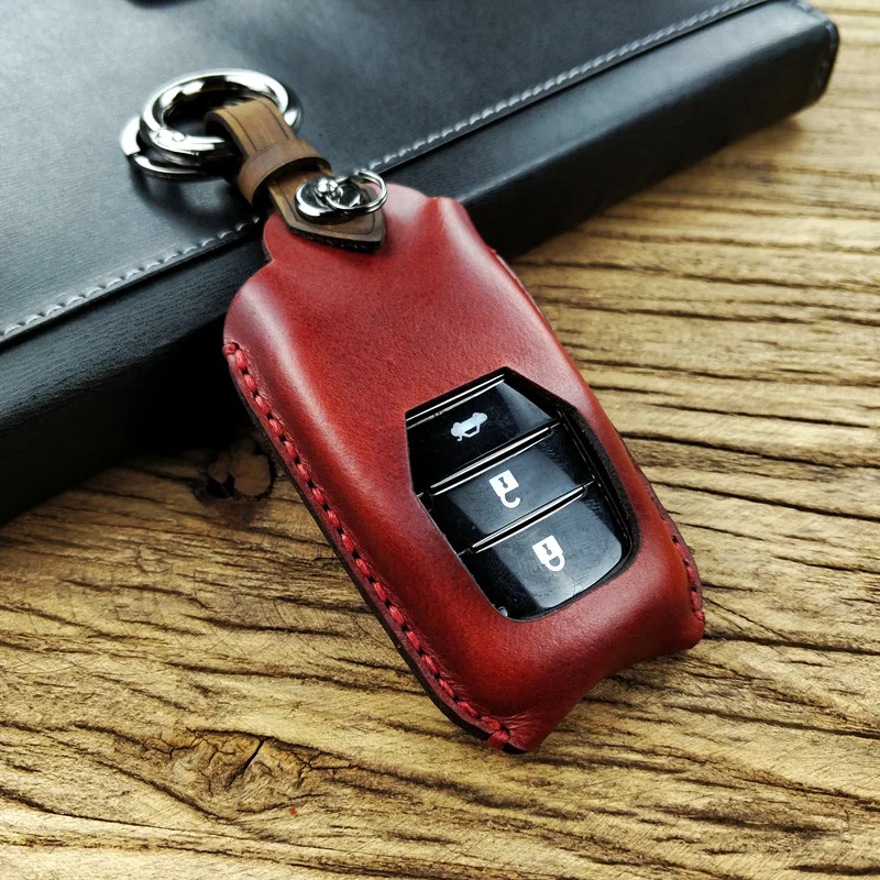 

For Toyota Chr C-hr Land Cruiser 200 Avensis Auris Corolla Smart Car Key Case Leather Key Cover Fob Keychain Ring Accessories