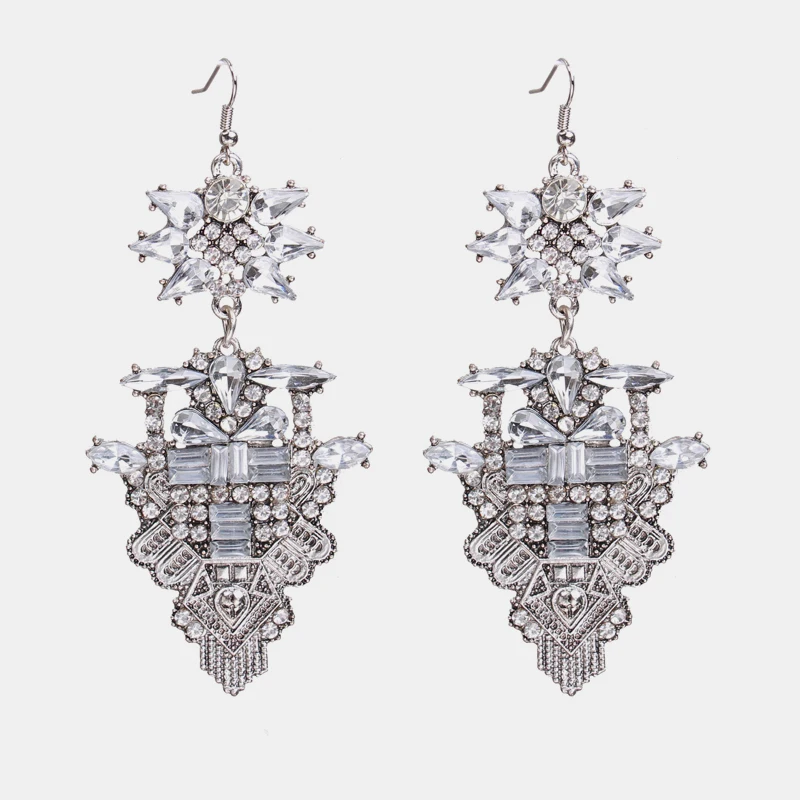 E1024-Silver Ztech New Fashion Z Luxury Brand Rhinestones Water Drop Crystal Geometric Gem Designer Vintage Earrings For Women Free Shipping - Окраска металла: E1024-Silver