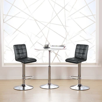 

1Pair Bar Chair Synthetic Swivel Stools Adjustable Lifting Grids leather Home Stool Chairs fast Delivery
