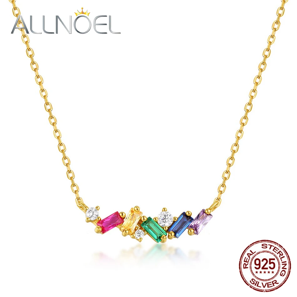 ALLNOEL 925 Sterling Sliver Necklace For Women Rainbow Zircon Corundum Green Nano Real Gold Plated Set Up Jewelry New Gift 2021 | Украшения